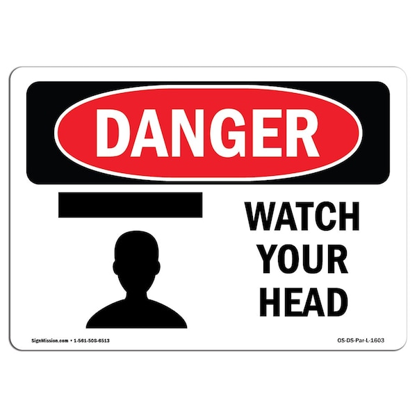 OSHA, Watch Your Head, 5in X 3.5in, 10PK, 3.5" W, 5" L, Landscape, PK10, OS-DS-D-35-L-1603-10PK